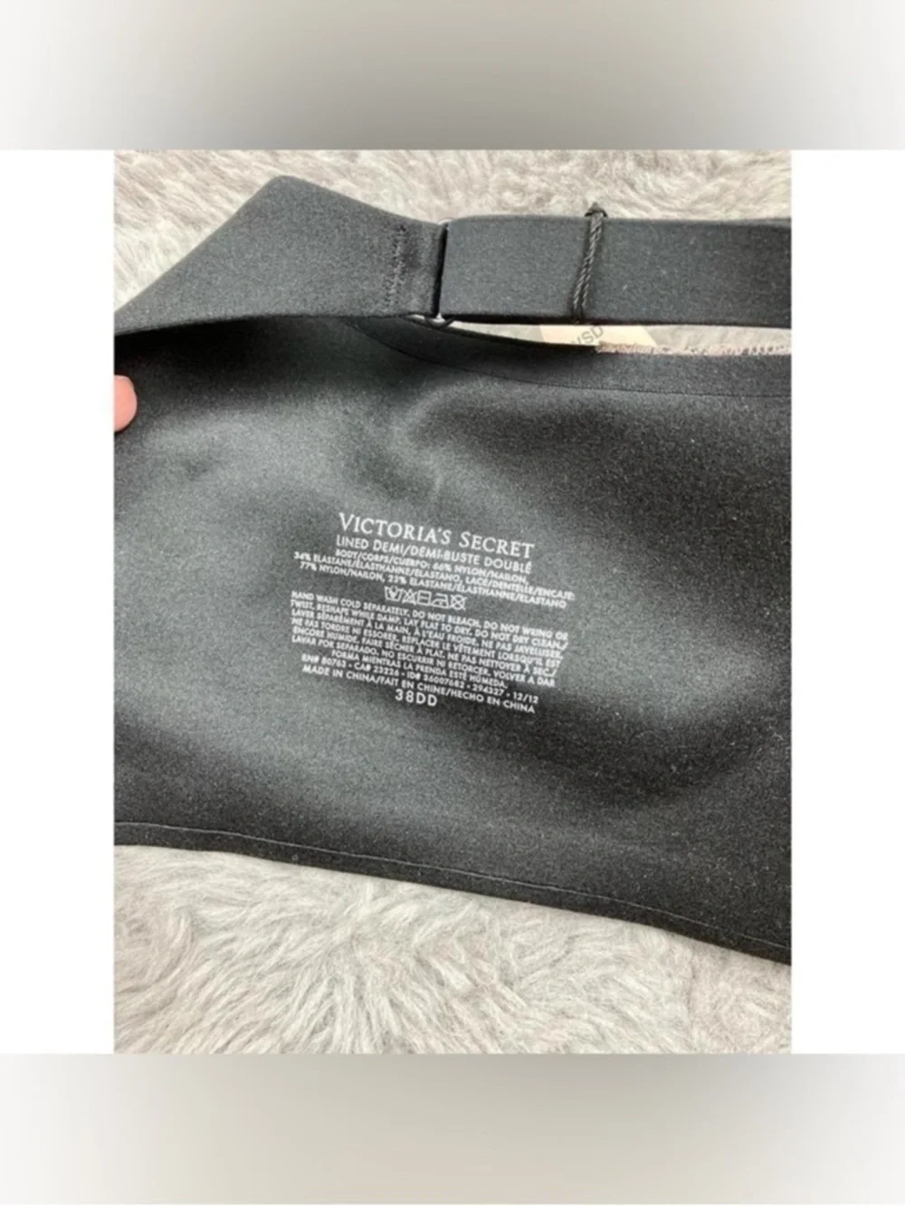 Victoria’s Secret black lined demi with taupe lace bra
